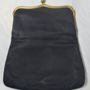 Vintage 50's Black Peau de Faille 10" Evening Bag Clutch MM Morris Moskowitz